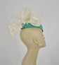 Turquoise Sinamay Kentucky Derby Fascinator: Ivory Flowers, Silk Bow