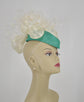 Turquoise Sinamay Kentucky Derby Fascinator: Ivory Flowers, Silk Bow