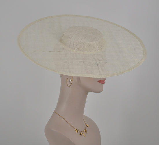 Wide Brim Kentucky Derby Fascinator Hat, Ascot Hat for Wedding & Tea Party, Garden Party Hat, Mother of the Bride, Church Off White Ivory