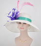 White Kentucky Derby Hat: Purple Feather Flower Tea Party Hat