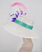 White Kentucky Derby Hat: Purple Feather Flower Tea Party Hat
