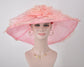 Pink Organza Derby Hat: Wide Brim Wedding Tea Party Hat