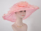 Pink Organza Derby Hat: Wide Brim Wedding Tea Party Hat