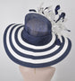 Wide Brim Kentucky Derby Hat, Ascot Hat for Wedding & Tea Party, Garden Party Hat, Mother of the Bride, Church Navy Blue White