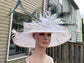 Wide Brim Kentucky Derby Hat, Ascot Hat for Wedding & Tea Party, Garden Party Hat, Mother of the Bride, Church Off White Peacock Feathers