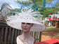 Wide Brim Kentucky Derby Hat, Ascot Hat for Wedding & Tea Party, Garden Party Hat, Mother of the Bride, Church Off White Peacock Feathers