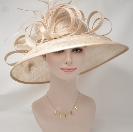 Church Kentucky Derby Hat Carriage Tea Party Wedding Wide Brim  Royal Ascot Horse Race Oaks day hatChampagne