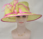 Lime Green Hot Pink Feather Flower Wide Brim Kentucky Derby Hat,Ascot Hat for Wedding Tea Party, Garden Party Hat,Mother of the Bride,Church