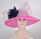 Sinamay Kentucky Derby Hat: Hot Pink Wide Brim with Navy & Pale Pink Bows