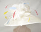 Wide Brim Kentucky Derby Hat, Ascot Hat for Wedding & Tea Party, Garden Party Hat, Mother of the Bride, Church Ivory Off White Blue Yellow