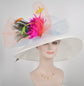 Wide Brim Sinamay Kentucky Derby Hat: Feather Flower Tea Party Wedding