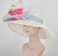 Wide Brim Sinamay Derby Hat: Feather Flower, Peacock Feathers