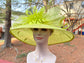 Lime Green Derby Hat: Feather Flower Sinamay Church Hat