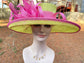 Lime Green Hot Pink Wide Brim Sinamay Hat, Kentucky Derby Hat, Wedding Tea Party Garden Party Hat, Church, Mother of The Bride, Ascot Royal