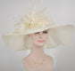 Feather Flower Sinamay Derby Hat, Ivory Wedding Church Hat