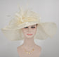 Feather Flower Sinamay Derby Hat, Ivory Wedding Church Hat