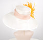 Kentucky Derby Hat: White Sinamay Feather Flower - Tea Party Wedding