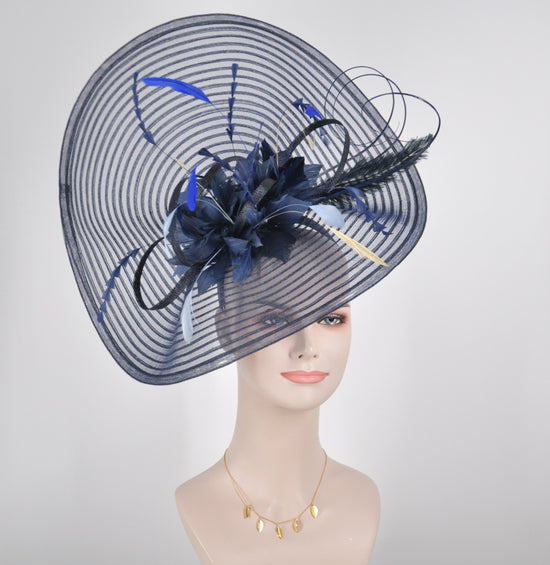 Navy Blue Feather Fascinator Hat: Royal Ascot, Kentucky Derby