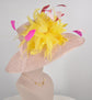 Dusty Pink Kentucky Derby Hat: Yellow Feather Flower Tea Party Hat