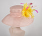 Dusty Pink Kentucky Derby Hat: Yellow Feather Flower Tea Party Hat