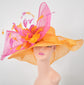 Orange Sinamay Derby Hat: Hot Pink Feather Flower, Wide Brim