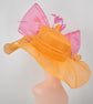 Orange Sinamay Derby Hat: Hot Pink Feather Flower, Wide Brim