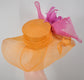 Orange w Hot Pink Feather Flower Bow Kentucky Derby Hat, Church Hat, Wedding Hat, Easter Hat, Tea Party Hat