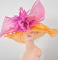 Orange w Hot Pink Feather Flower Bow Kentucky Derby Hat, Church Hat, Wedding Hat, Easter Hat, Tea Party Hat