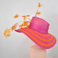 Orange & Hot Pink Feather Flower Derby Hat: Wide Brim Sinamay Straw Tea Party Hat