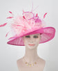 Hot Pink W Pink Feather Flower Wide Brim Kentucky Derby Hat,Ascot Hat for Wedding & Tea Party, Garden Party Hat, Mother of the Bride, Church