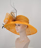 Orange Sinamay Derby Hat: Feather Flower Wide Brim