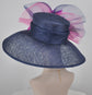 Navy Sinamay Derby Hat: Hot Pink Feather Flowers, Peacock Feathers