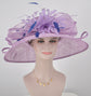 Church Kentucky Derby HatCarriage Tea Party Wedding  With Jumbo Feather Flower and Bows  Lilac w Blue