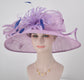 Church Kentucky Derby HatCarriage Tea Party Wedding  With Jumbo Feather Flower and Bows  Lilac w Blue