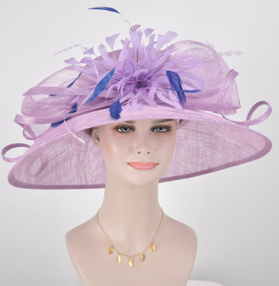 Wide Brim Kentucky Derby Hat, Ascot Hat for Wedding & Tea Party, Garden Party Hat, Mother of the Bride, Church Lilac Purple