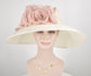 Sinamay Kentucky Derby Hat: Ivory Wide Brim with Dusty Pink Silk Flower