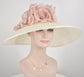 Sinamay Kentucky Derby Hat: Ivory Wide Brim with Dusty Pink Silk Flower