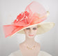 Wide Brim Ivory Derby Hat: Coral Silk Flower, Royal Ascot