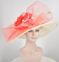 Wide Brim Ivory Derby Hat: Coral Silk Flower, Royal Ascot