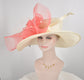 Wide Brim Ivory Derby Hat: Coral Silk Flower, Royal Ascot
