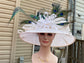 Wide Brim Kentucky Derby Hat, Ascot Hat for Wedding & Tea Party, Garden Party Hat, Mother of the Bride, Church Off White Peacock Feathers