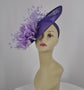 Lavender Sinamay Disc Fascinator Hat with  Jumbo Goose Feather Flowers  15 colors available