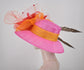 Church Kentucky Derby Hat Wide Brim Sinamay Hat Carriage Tea Party Wedding  Hot Pink w Orange Red Peacock Feathers