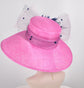 Sinamay Kentucky Derby Hat: Hot Pink Wide Brim with Navy & Pale Pink Bows
