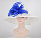 Wide Brim Sinamay Derby Hat: White with Feather Flower