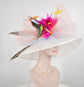 Wide Brim Sinamay Kentucky Derby Hat: Feather Flower Tea Party Wedding