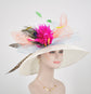 Wide Brim Sinamay Derby Hat: Feather Flower, Peacock Feathers