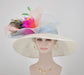 Wide Brim Sinamay Derby Hat: Feather Flower, Peacock Feathers