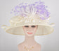 Derby Hat: Ivory Feather Flower Sinamay Church Hat