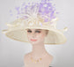 Derby Hat: Ivory Feather Flower Sinamay Church Hat